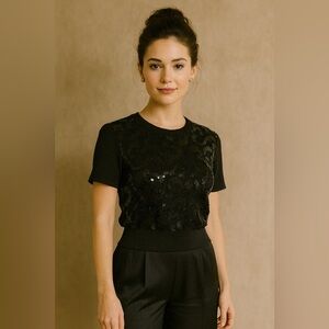 Vintage 90s Escada Couture Womens Sweater Sz 36 Small Black Wool Sequin Lace